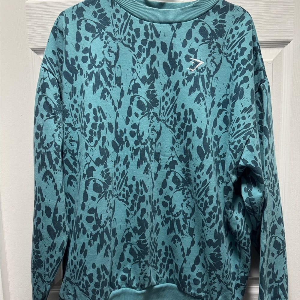 GYMSHARK Animal Print Teal Patterned Sweater